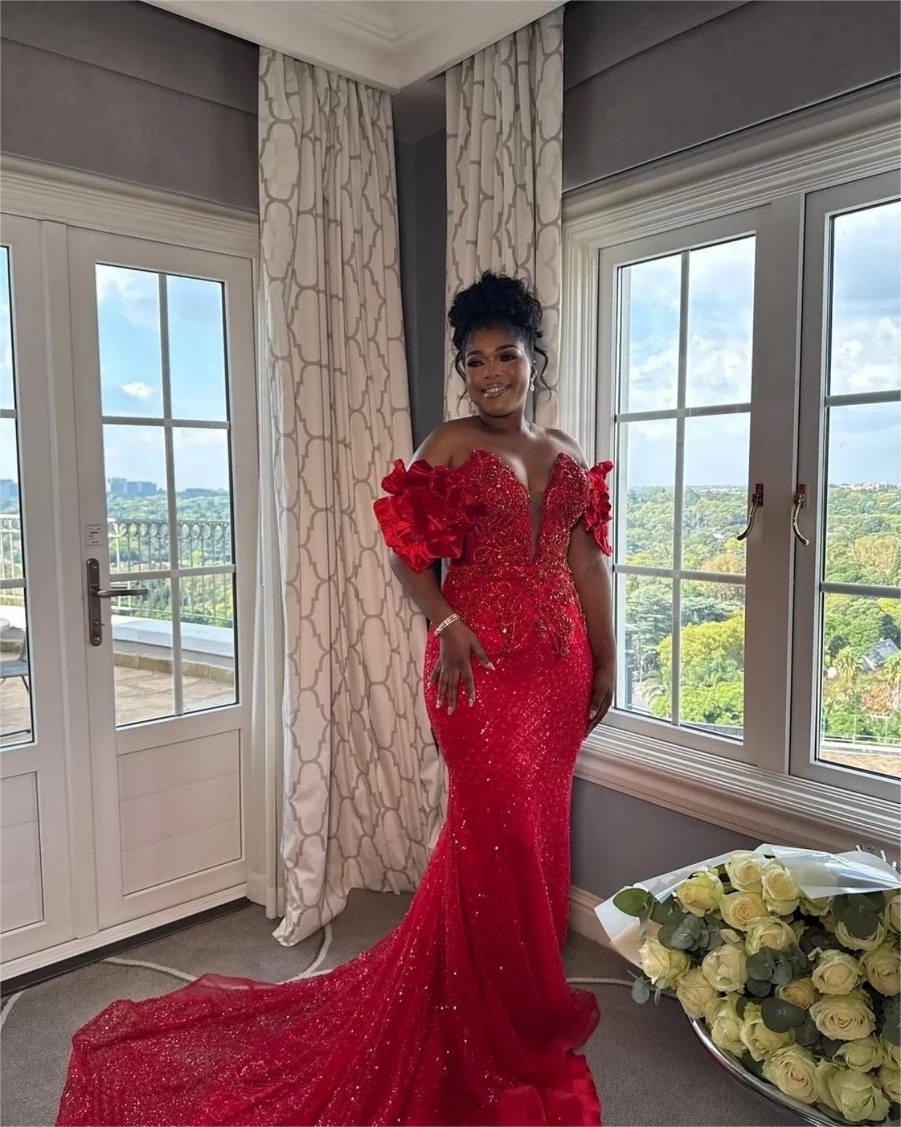 Red Mermaid Plus Size Prom Dresses 2025 Florals Sequined Sweetheart Evening Formal Party Second Birthday Engagement Gowns Dress For Special Occasions