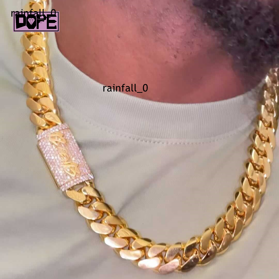 15MM Plain Cuban Chain Custom Moissanite Clasp Hiphop 925 Sliver Gold Plated Iced Out Cuban Link Chain