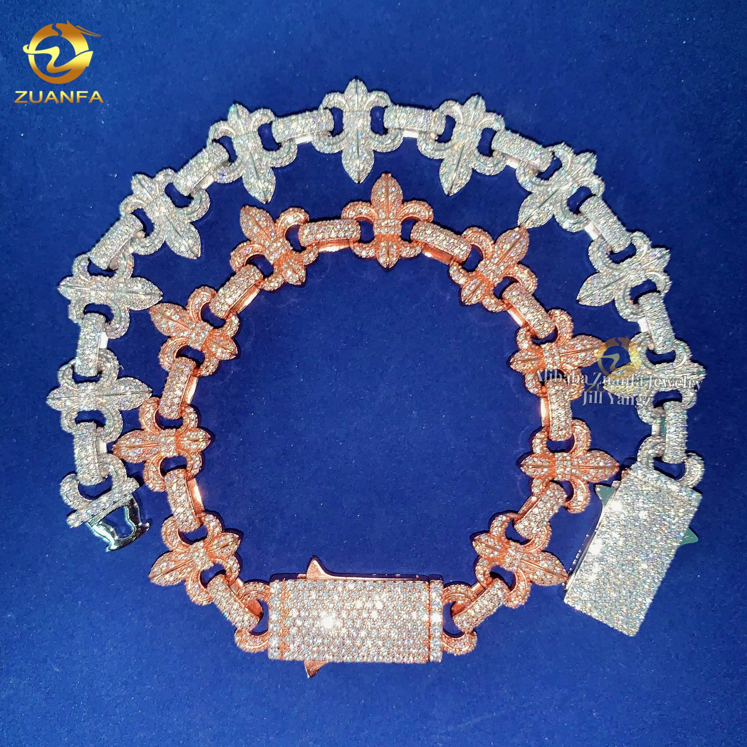 New Design Fancy Shape Moissanite Cuban Chain Heart Cross Bracelet Necklace Moissanite Bracelet Men