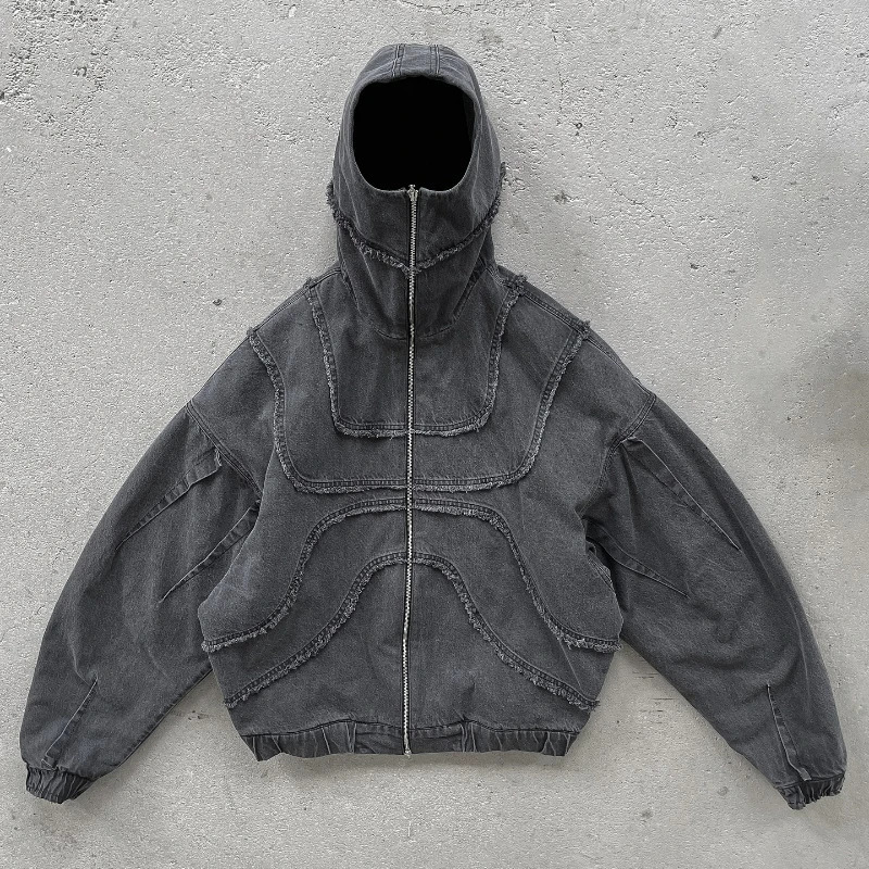 Y2K Denim Jacket American Splicing Style Gothic Vintage Trend Unisex Streetwear Punk High Street Oversized Leisure Zip Up Hoodie 250322