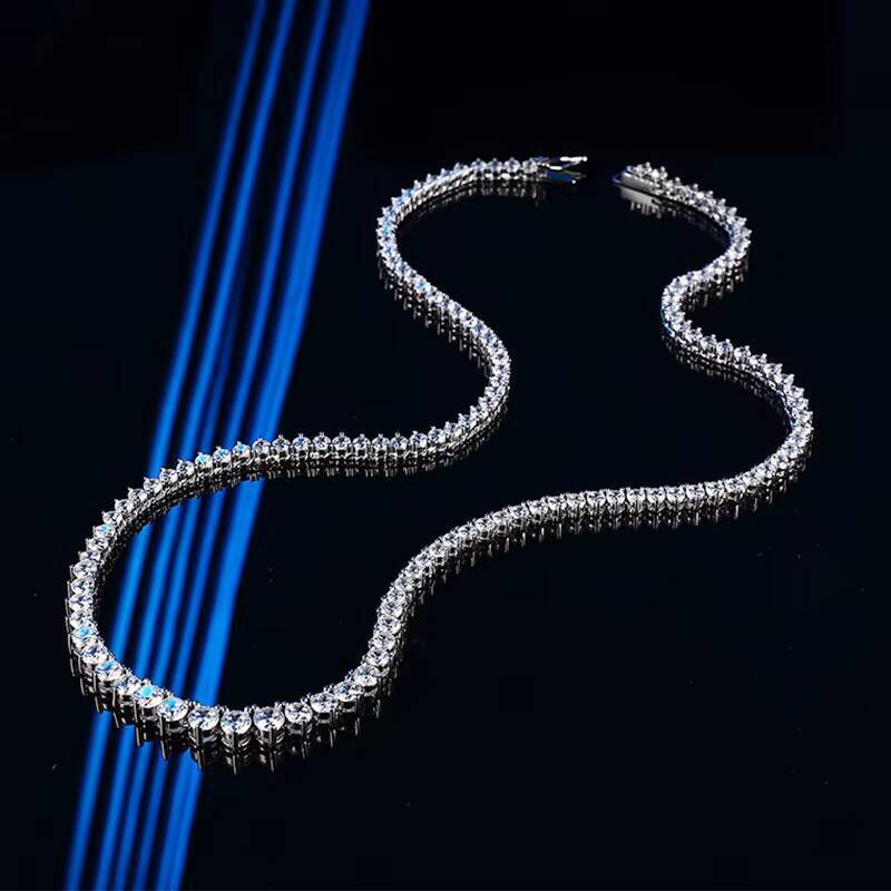Wholesale Moissanite jewelry necklace tennis chain 04CT three claw gradient VVS1 GRA Certificate 925 silver jewelry for women