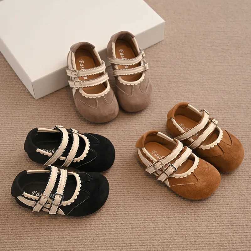 New Stripes Childrens Leather Shoes Spring Autumn Roundtoe Kids Causal Shoes Fashion Girls Solid Color Flat Suede Shoes 2334T251101