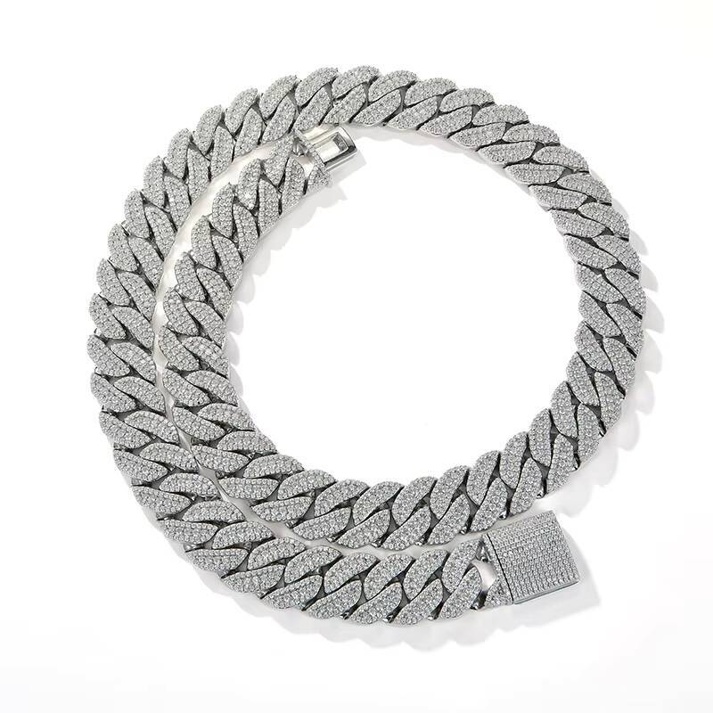 Mens ThreeRow Cuban Style Micro Paved 15mm Moissanite Necklace HipHop Personality Trendy