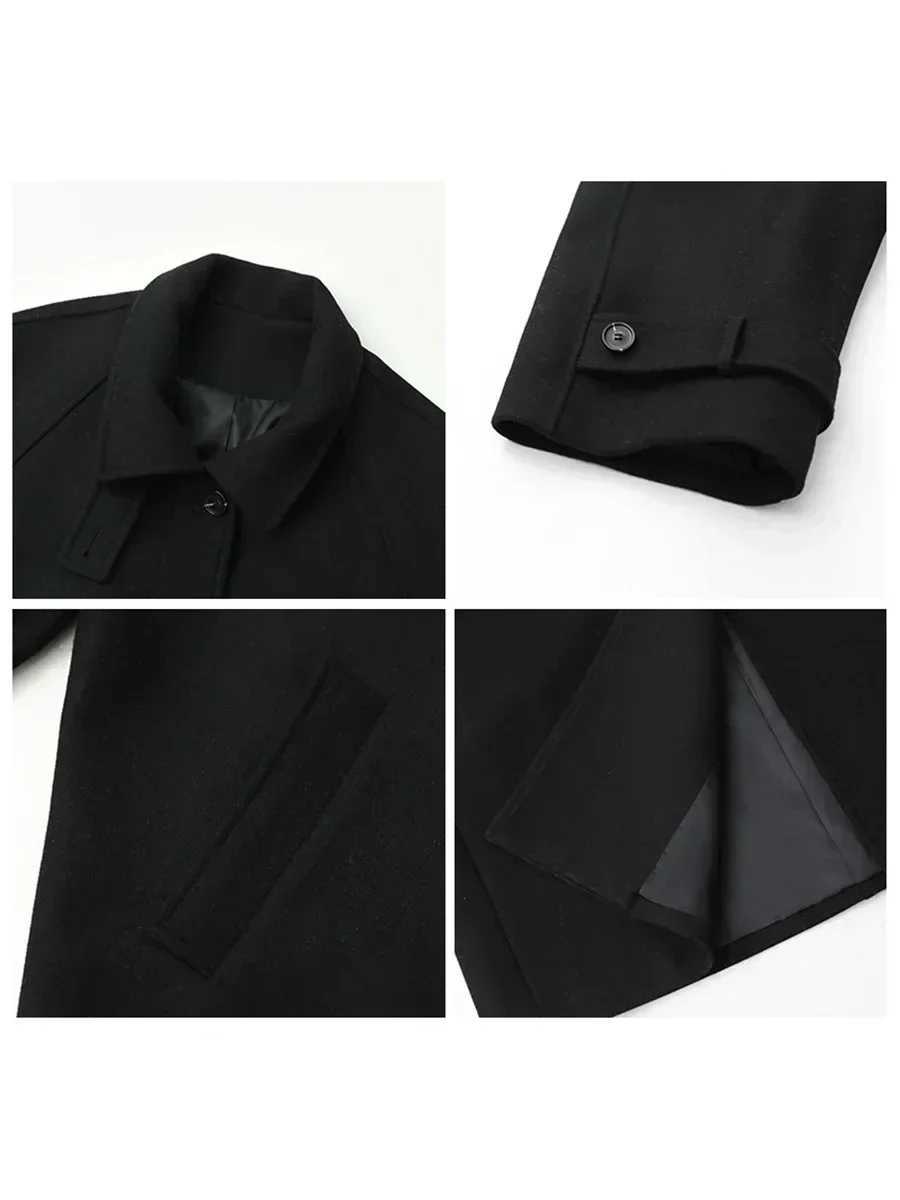 CHIC VEN Womens Long Trencn Coat Standing Belt Lace Up Woolen Coat Raglan Sleeves Long Overcoat Office Lady Autumn Winter 2024T251101