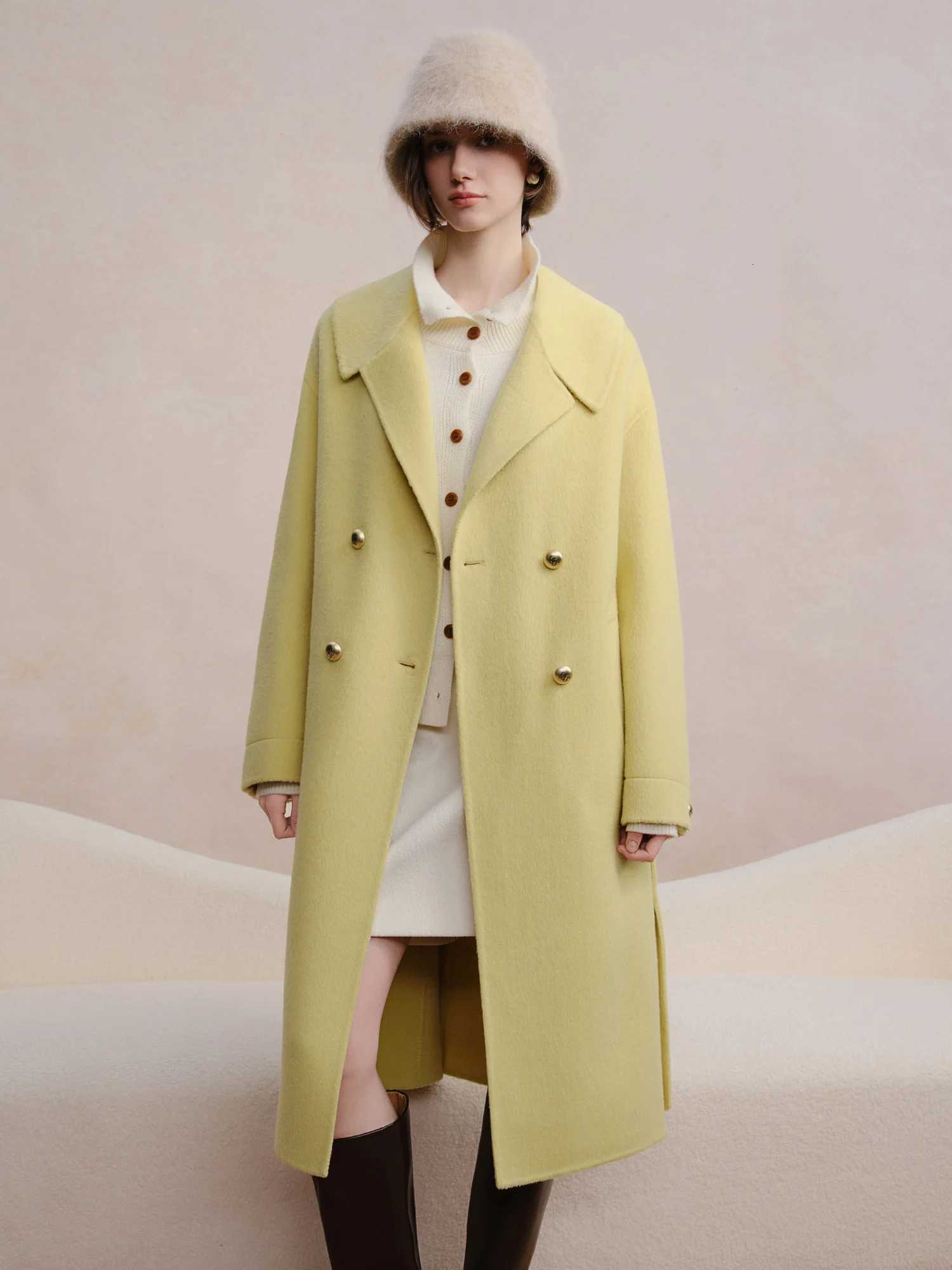 DUSHU 2025 Winter Womens Notch Lapel Double Breasted Wool Blend Coat New Arrival Casual Elegant Outerwear with Comfort FitT251101