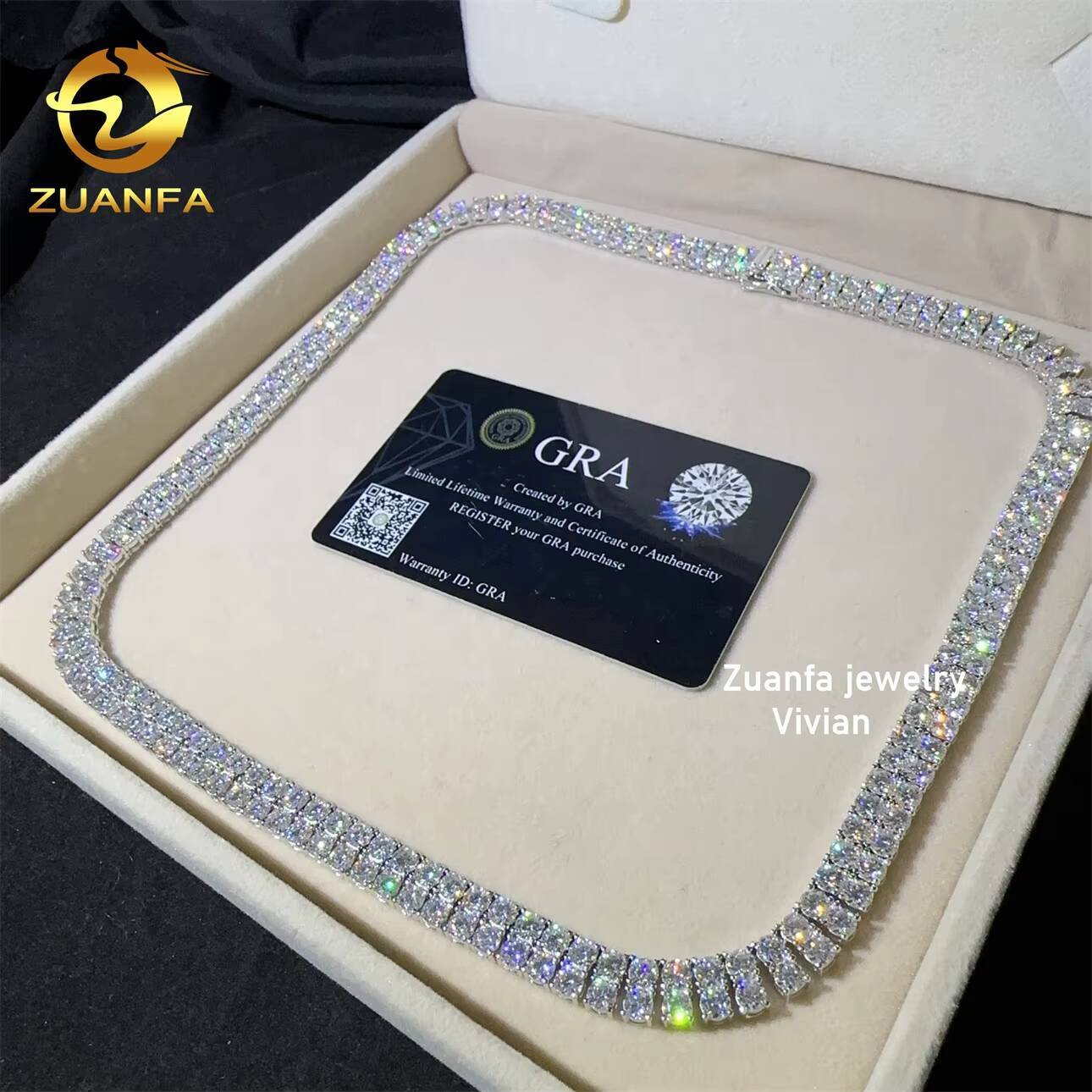 VVS Moissanite Diamond 925 Sterling Silver Pass Lab Grown Diamond Hip Hop Jewelry Moissanite Tennis Chain Tennis Chain Necklace