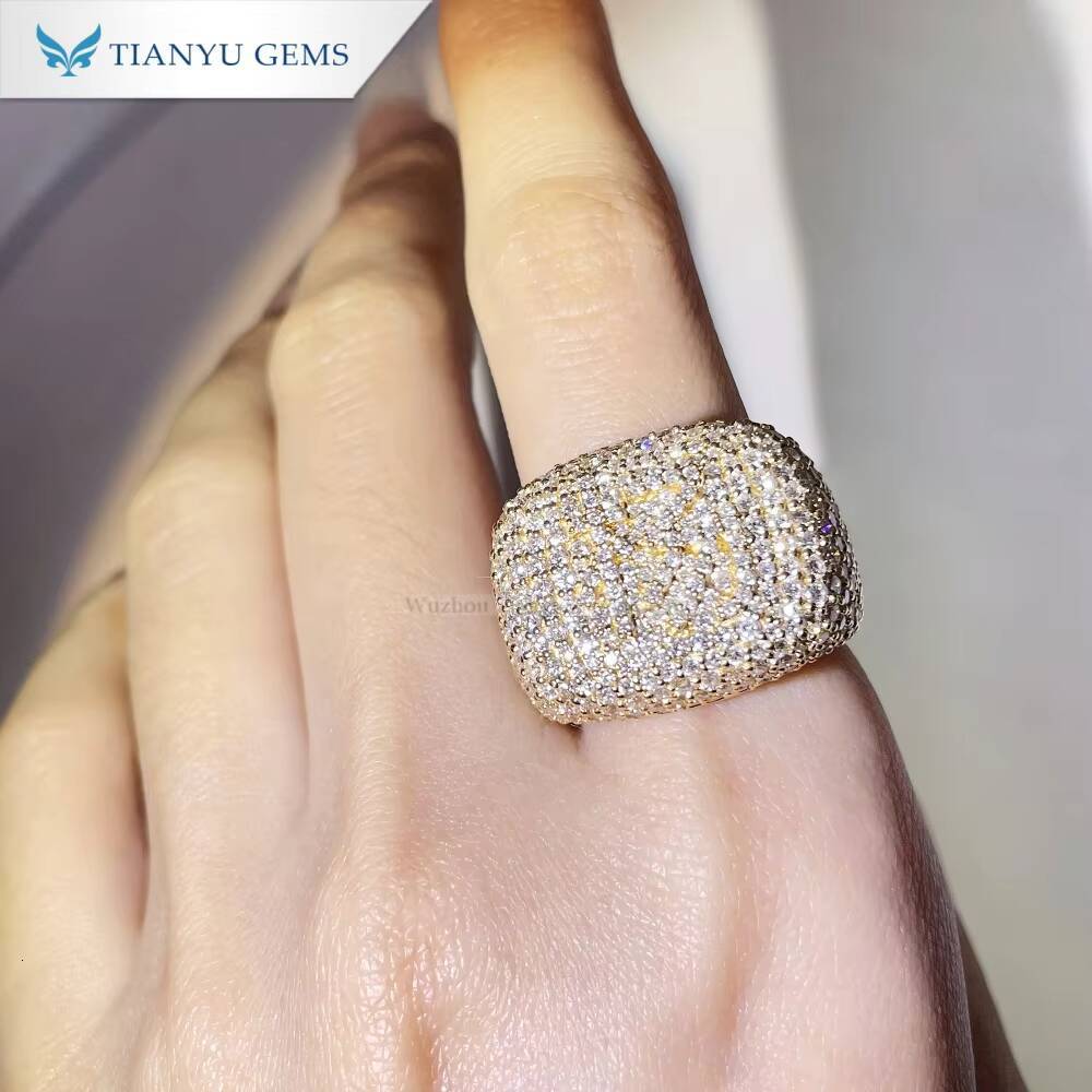 Tianyu Gems Yellow Gold with Full Setting Lab Diamonds Customized Name Ring for Men