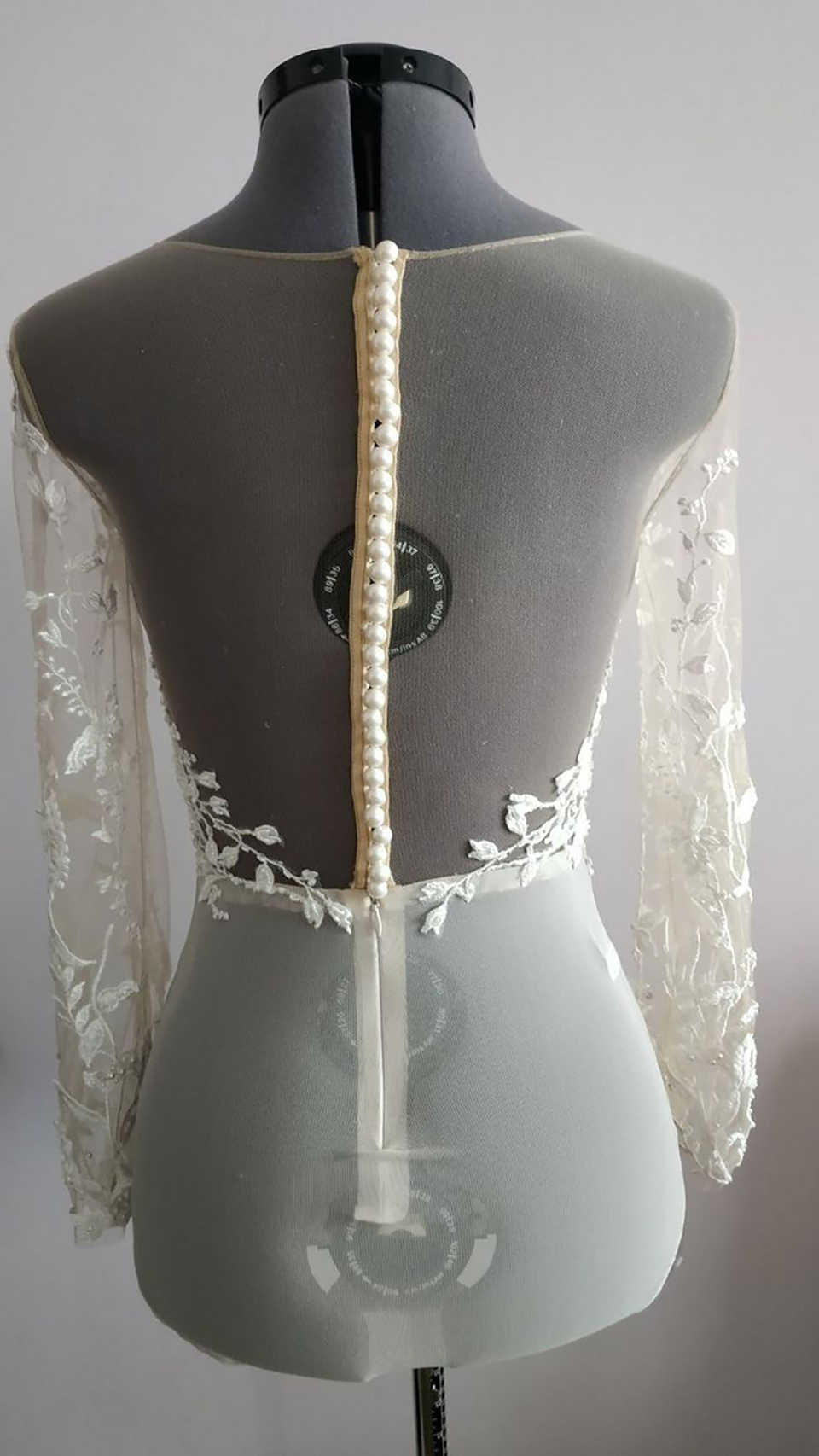Modern Long Sleeve Bride Wrap Lace O Neck Pearls Beaded Appliques Bridal Jacket High Quality Wedding Accessories Customized