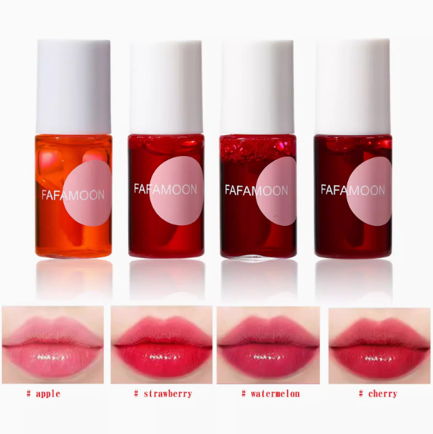 4 Colors Fruit Juice Lip Tint Non-stick Cup Liquid Lipstick Long-Lasting Matte Lip & Cheek Tint Moisturizing Makeup Cherry Juice Lip Gloss Liquid Mirr