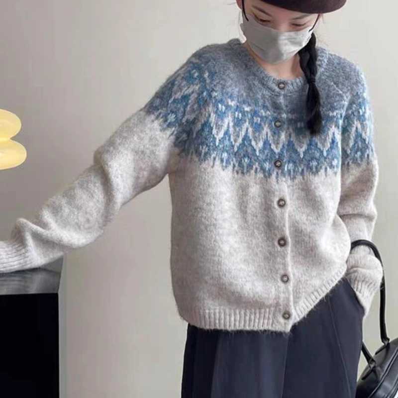 Winter Warm Oneck Sweater Autumn Women Long Sleeve Knit Cardigan Elegant Loose Knitted Top Fashion Korean Casual KnitwearT251101