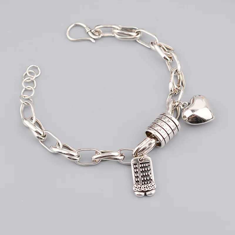 925 sterling silver Thai silver bracelet womens retro geometric heart love luck punk jewelry 2023 new direct shipping Y250329