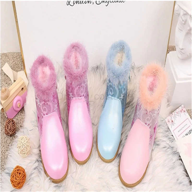 Disney Girls Boots Winter Fashion Frozen Elsa Princess Childrens Short Girls Cotton Fur Ankle Boots Girls Pink Shoes Size 25 H251101