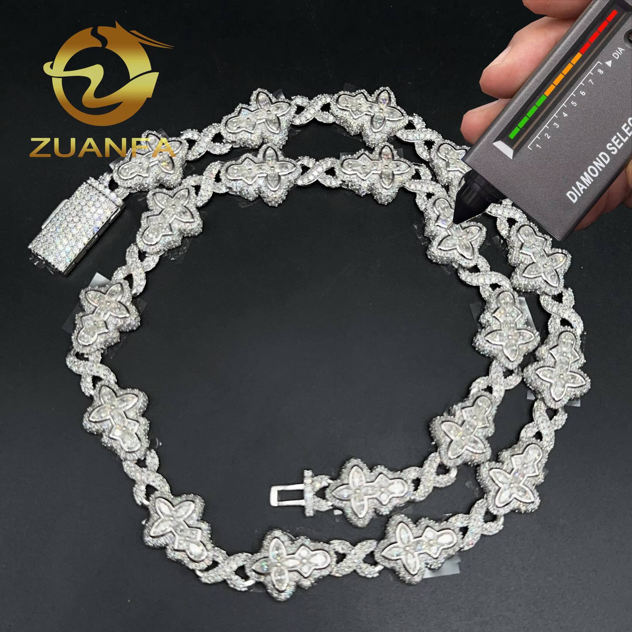 925 Silver Cuban Link Chain Moissanite Hip Hop Jewelry Iced Out Cross Cuban Chain Necklace With GRA Certificate