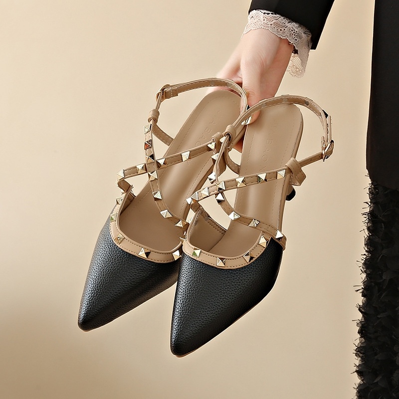free shipping sandals designers for womens ladies 2025 New Rivet Pointed High Heels with Thin Heels Fashionable Personalized and Available Sizes 34-39
