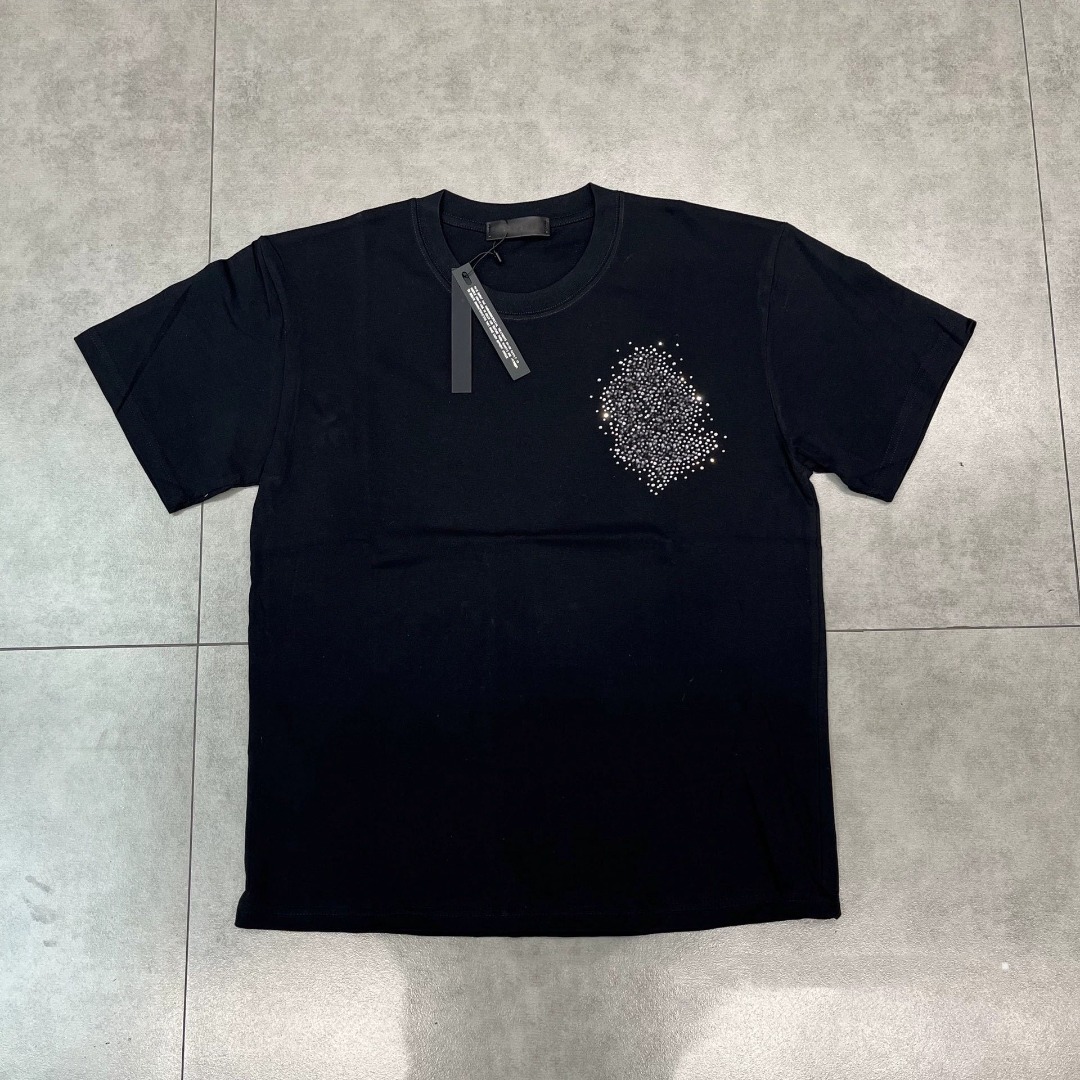 Brand Men's & Women's Summer T-Shirt with Rhinestone Embellished Rhinestone Letter Logo Zipper and Cotton Fabric