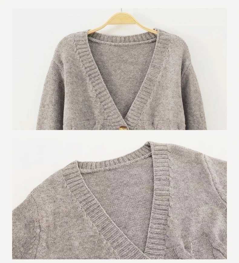 2025 New Women Sweaters V Neck Long Sleeve Short Cardigan Jumpers Knit Single Breasted Tops Slim Fit Solid Spliced ElegantT251101