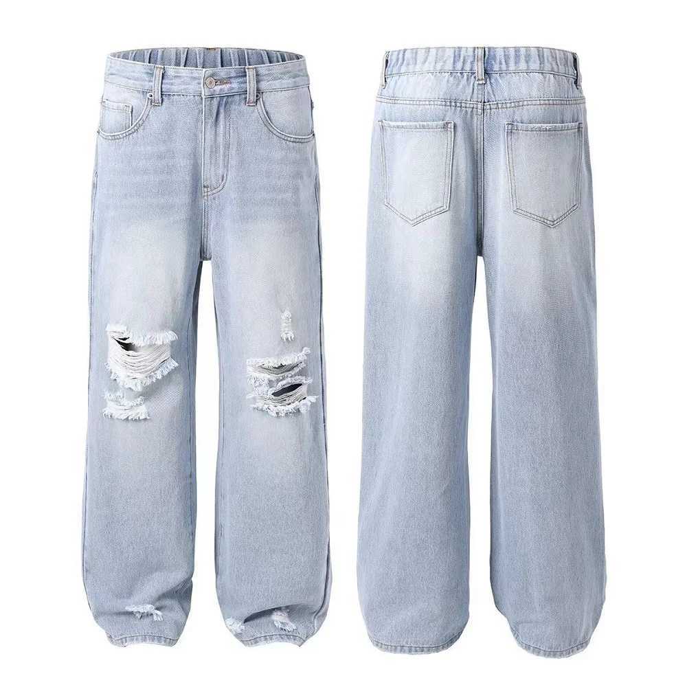 Women Straight Denim Jeans Ladies High Waist Ripped Hole Streetwear Baggy Pants J251031