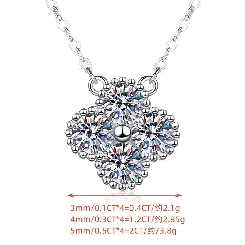 Four Leaf Clover Moissanite Necklace 925 Silver Rhodium Plated Link Chain Fashion Pendant for Women GRA Certificate