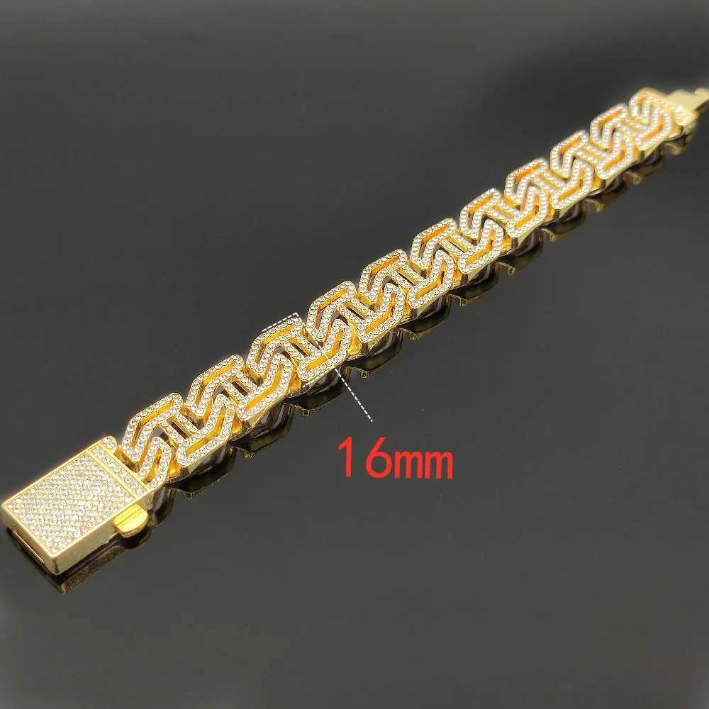 Mens Bracelet 16mm Prong Baguette Curb Chain High Quality Ice Cube Zirconia Hip Hop Rap Singer Luxury Jewelry Gift Party Y250329