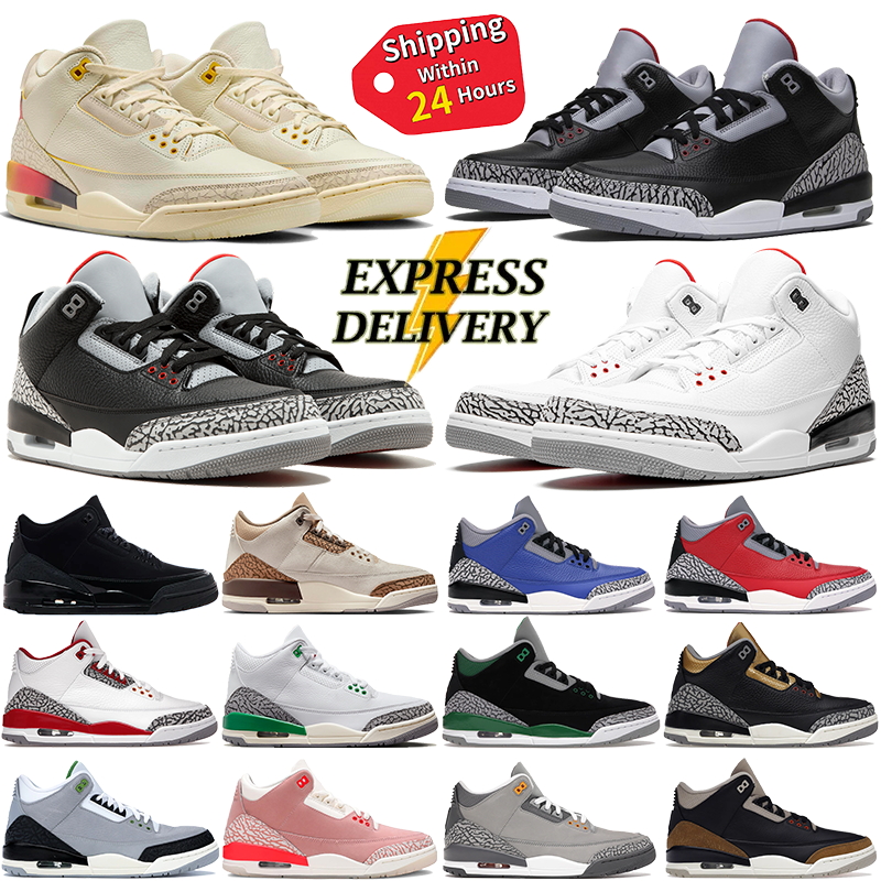DHgate 3 3s Basketball Shoes For Men Women Designer Sneakers Black Cat White Cement Fire Red Lucky Green Racer Blue Cool Grey UNC Outdoor Sports Mens Trainers Size 36-47