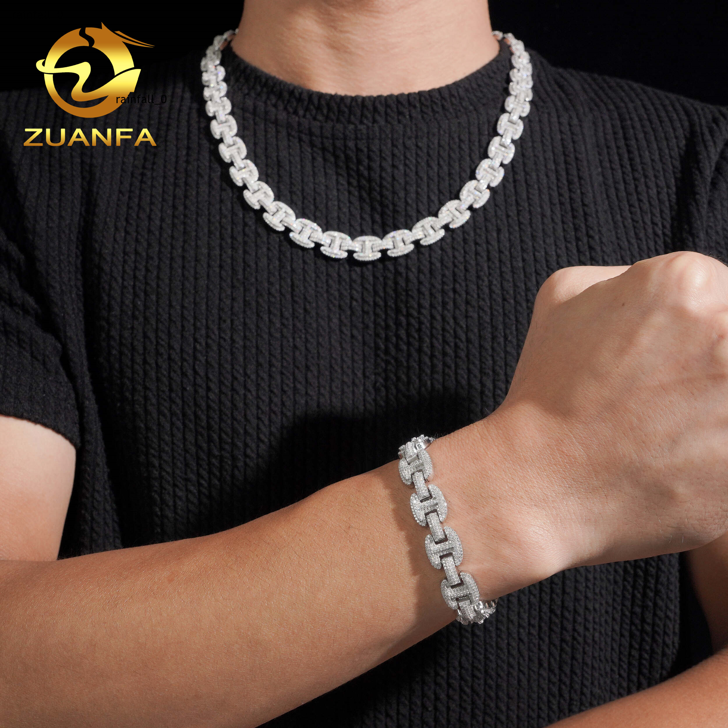 New Design 12mm Moissanite Chain H Shape Cuban Links Pass Diamond Tester 925 Silver Cuban Link Chain Necklace Rhoudium Plated