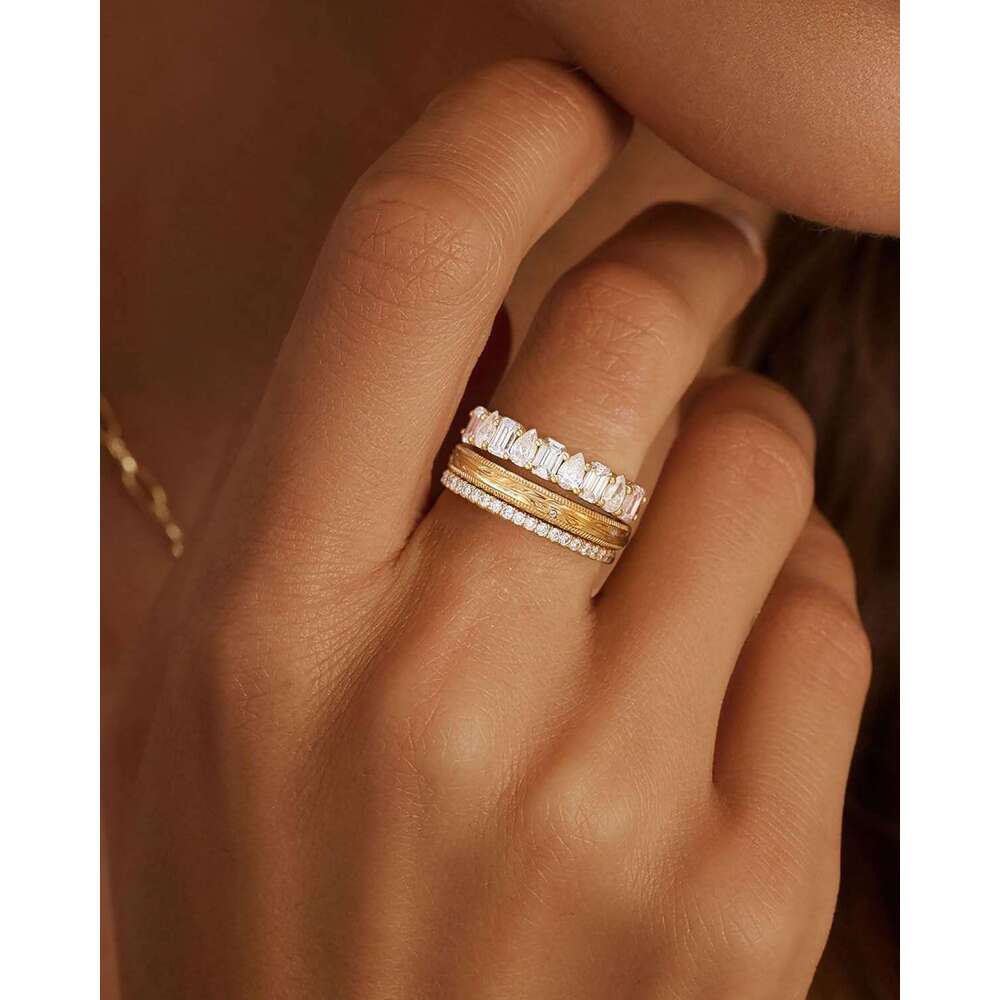 Stackable for Women Non Chunky 14K Plated that Don't Tarnish Engagement Cubic Zirconia Ring Set Stack Dainty Pinky Wedding Bands Thumb Rings Gold