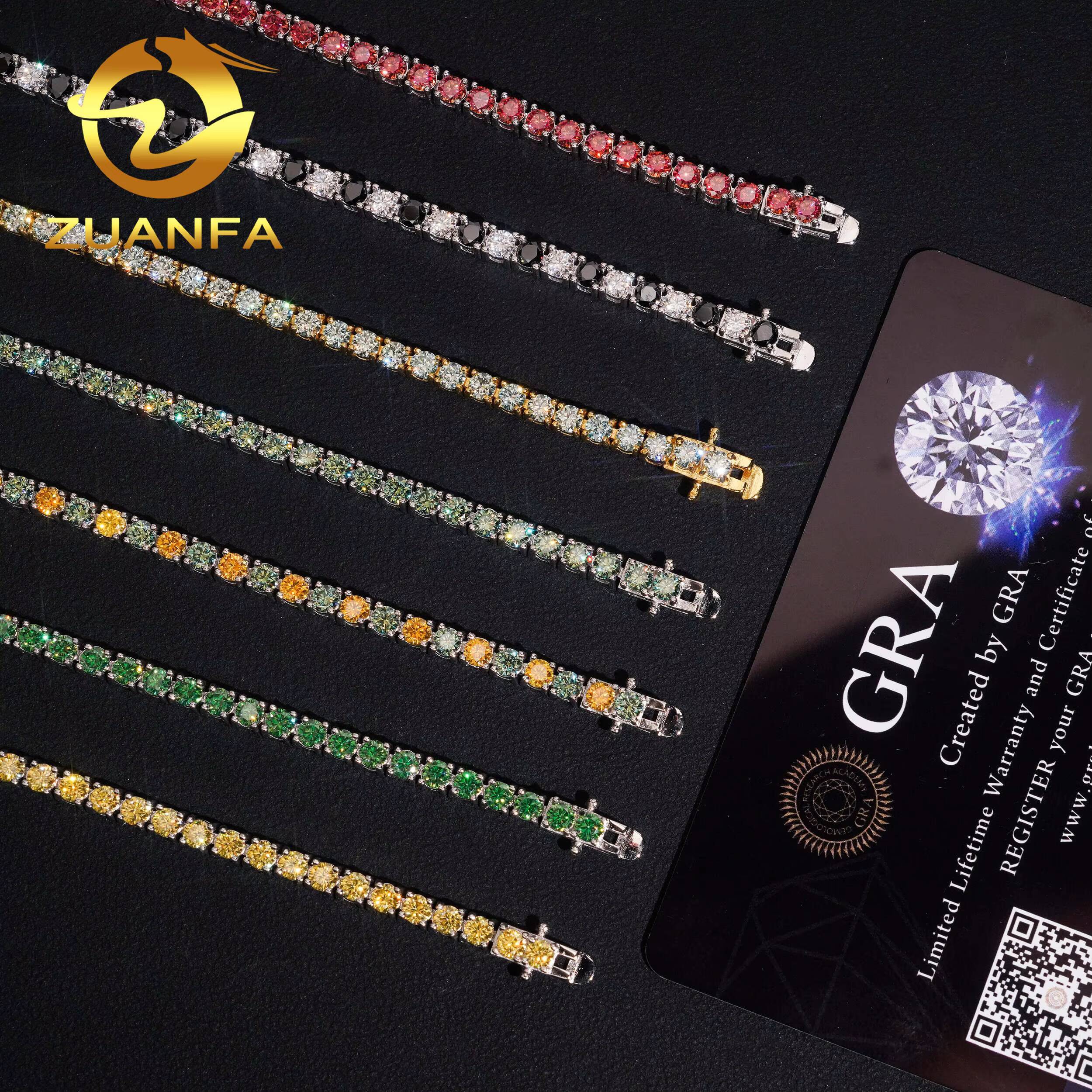 Pass Diamond Tetser 3mm Round Cut Color Moissanite Bracelet Women Men 925 Silver Diamond Tennis Bracelet Hip Hop Jewelry