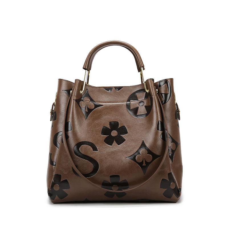 Handbag women's new bag fashion embossed shoulder bag large capacity bucket bag 2025s hot