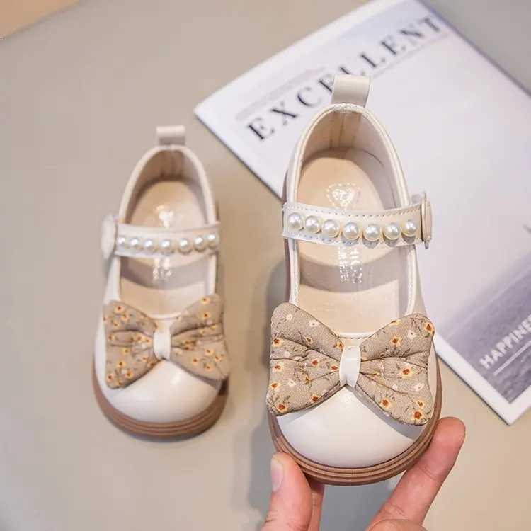 Children Leather Shoes with Cute Sweet Bow Girls Princess Flat Shoes 2024 New Fashion Kids Casual Shoes Soft Sole Simple PearlT251101