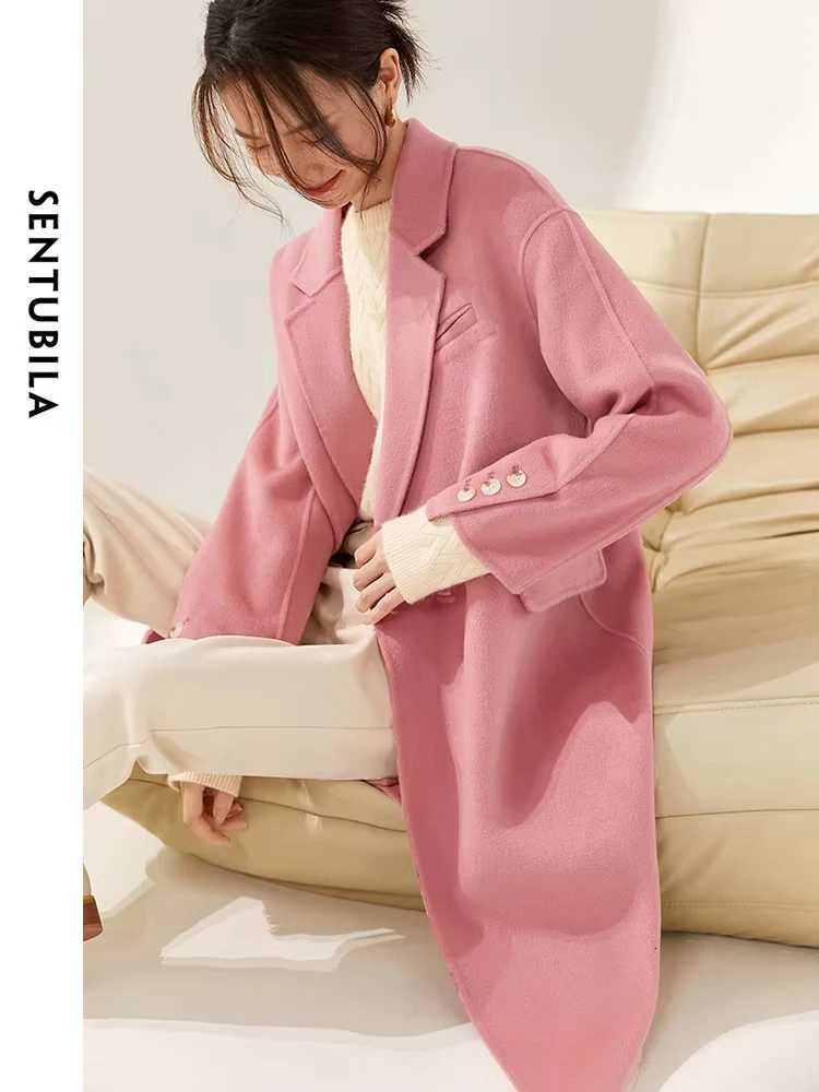 SENTUBILA Womens Elegant Winter Wool Long Coat Solid Color Fashion Warm Overcoat Female Single Breasted Outerwear W24O42059T251101