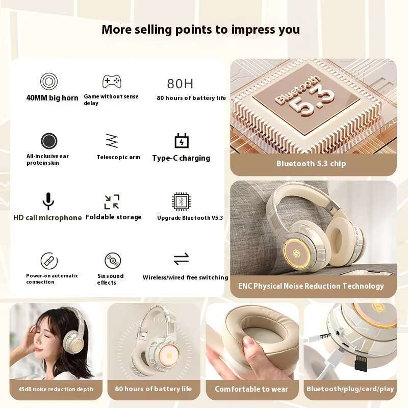 New Private Model Headset High-Looking Colorful Lights Long Battery Life Low Bass Gaming On-Ear Over-Ear Headphones