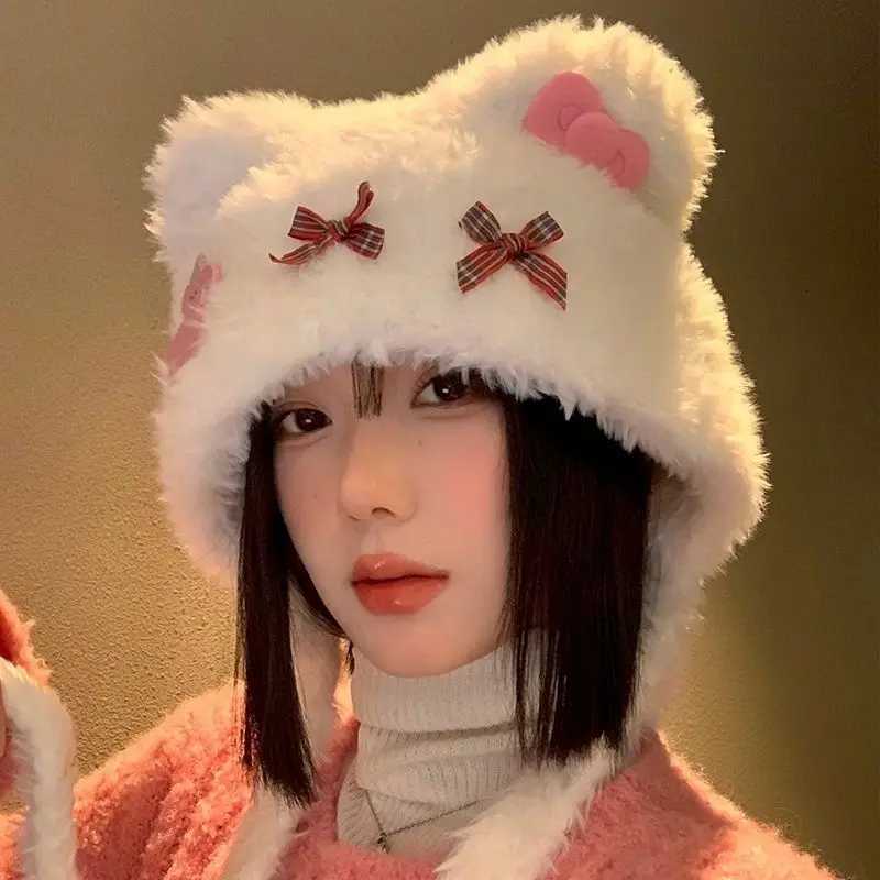 Cat Ear Trapper Hat With Big Bow Plush Winter Cap For Women Warm Animal Ear Design Cute Christmas Gift Idea Design UnisexXJ251101