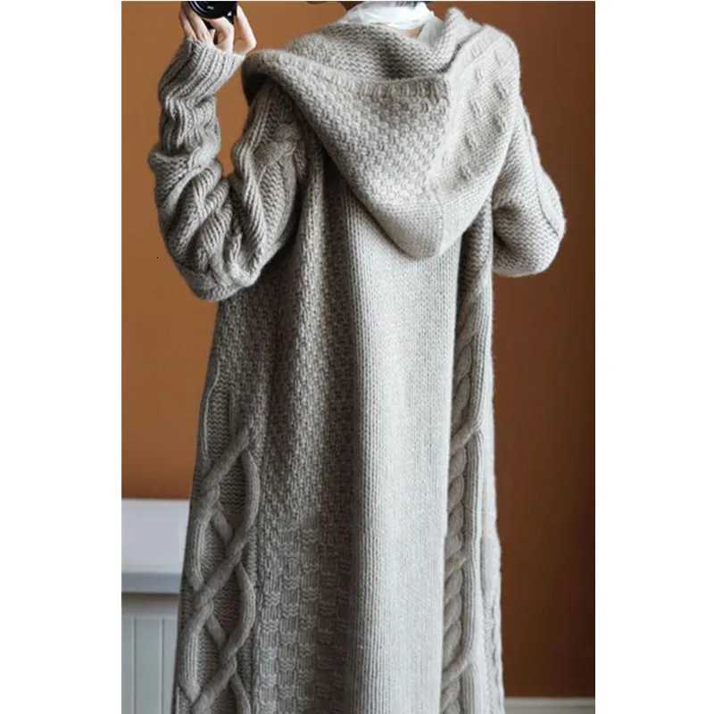 Fashion Winter Warm Women Long Sleeve Loose Cardigan Sweater Solid Color Elegant Casual Knitted Top Autumn Hooded KnitwearT251101