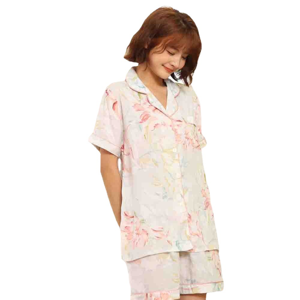 B806-Women's Lapel Short Sleeve Shorts Pajama Set Women's Summer Cotton House Clothes