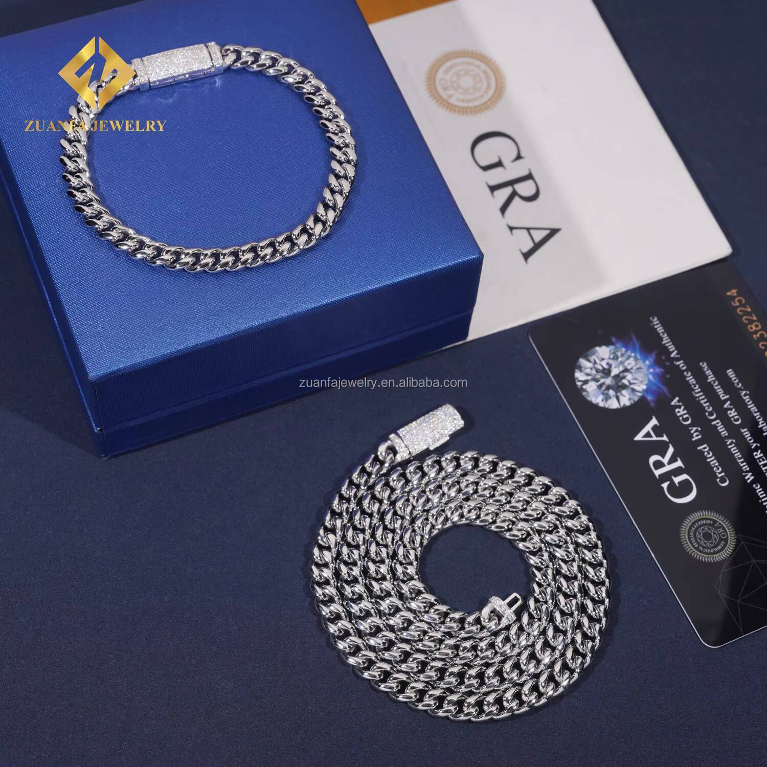 Stock 6mm 8mm Iced Out Man Hip Hop Jewelry 14k Gold Plated 316L Stainless Steel Moissanite Diamond Miami Plain Cuban Link Chain