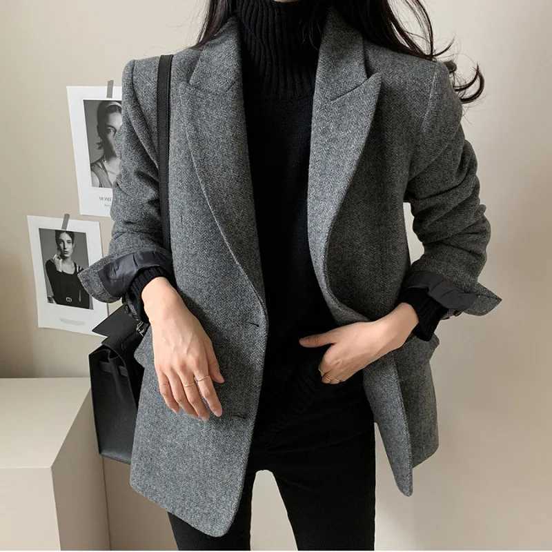 Wool Women Coats Jackets Blends Turn Down Collar Coat Thick Warm Y2k Streetwear Jacket Work Outerwear Slim Fit Autumn WinterT251101