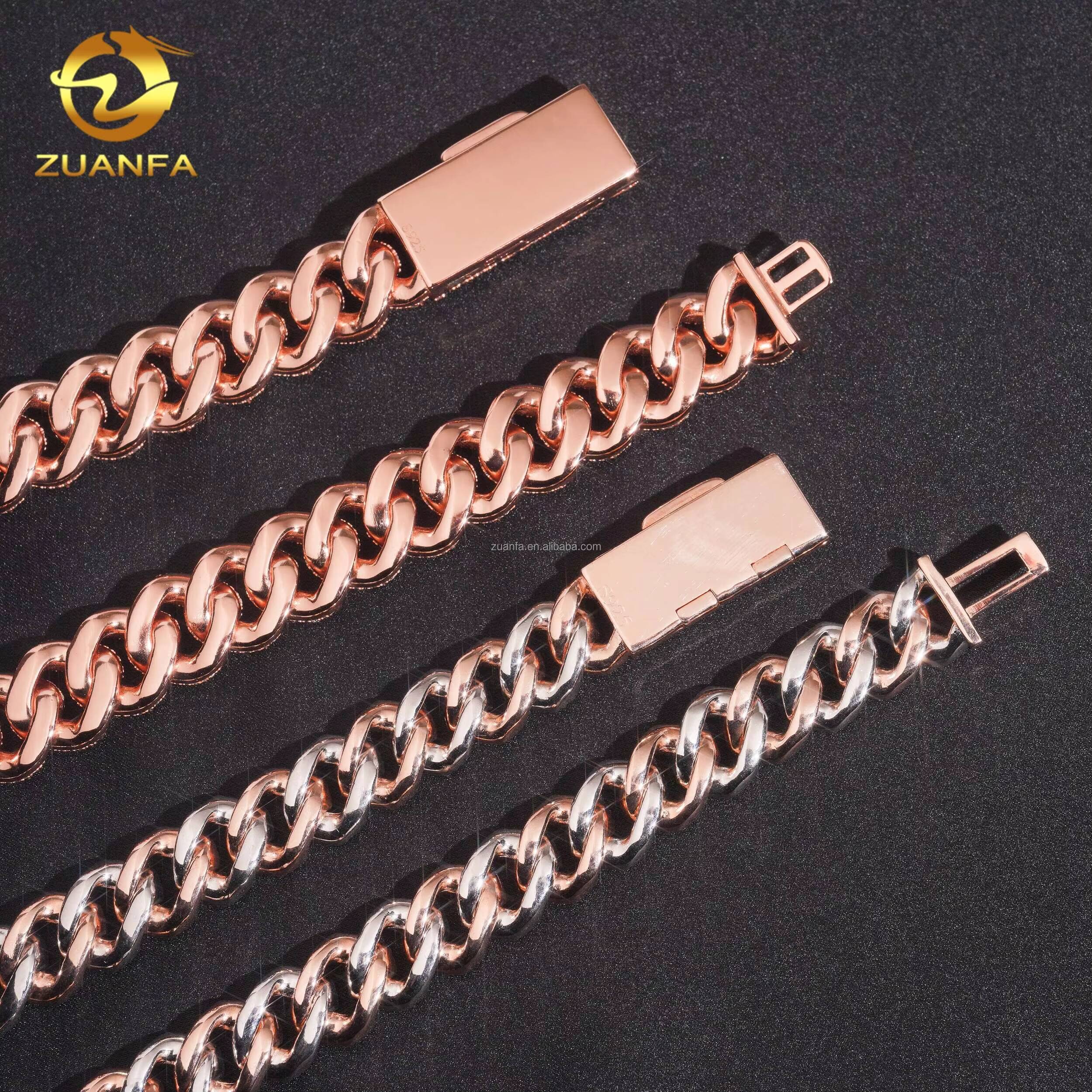 13mm 15mm Three Rows Unique Popular Design Iced Out Hip Hop Flawless S925 Sterling Silver Moissanite Diamond Cuban Link Chain