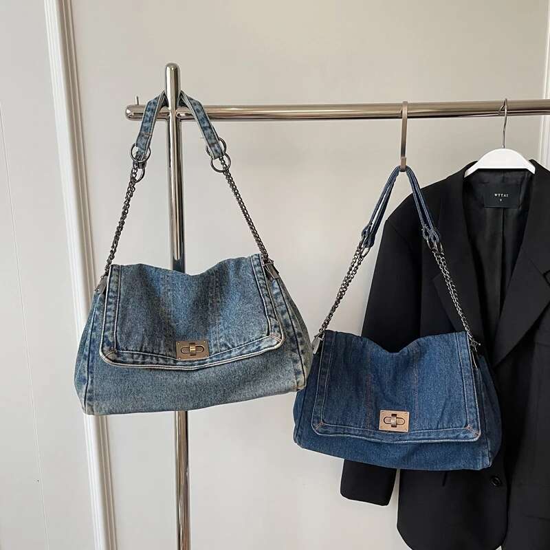 Casual Large Capacity Retro Denim Women's Chain Shoulder Crossbody Designer Bag Tote Bags Bolsos De Mujer
