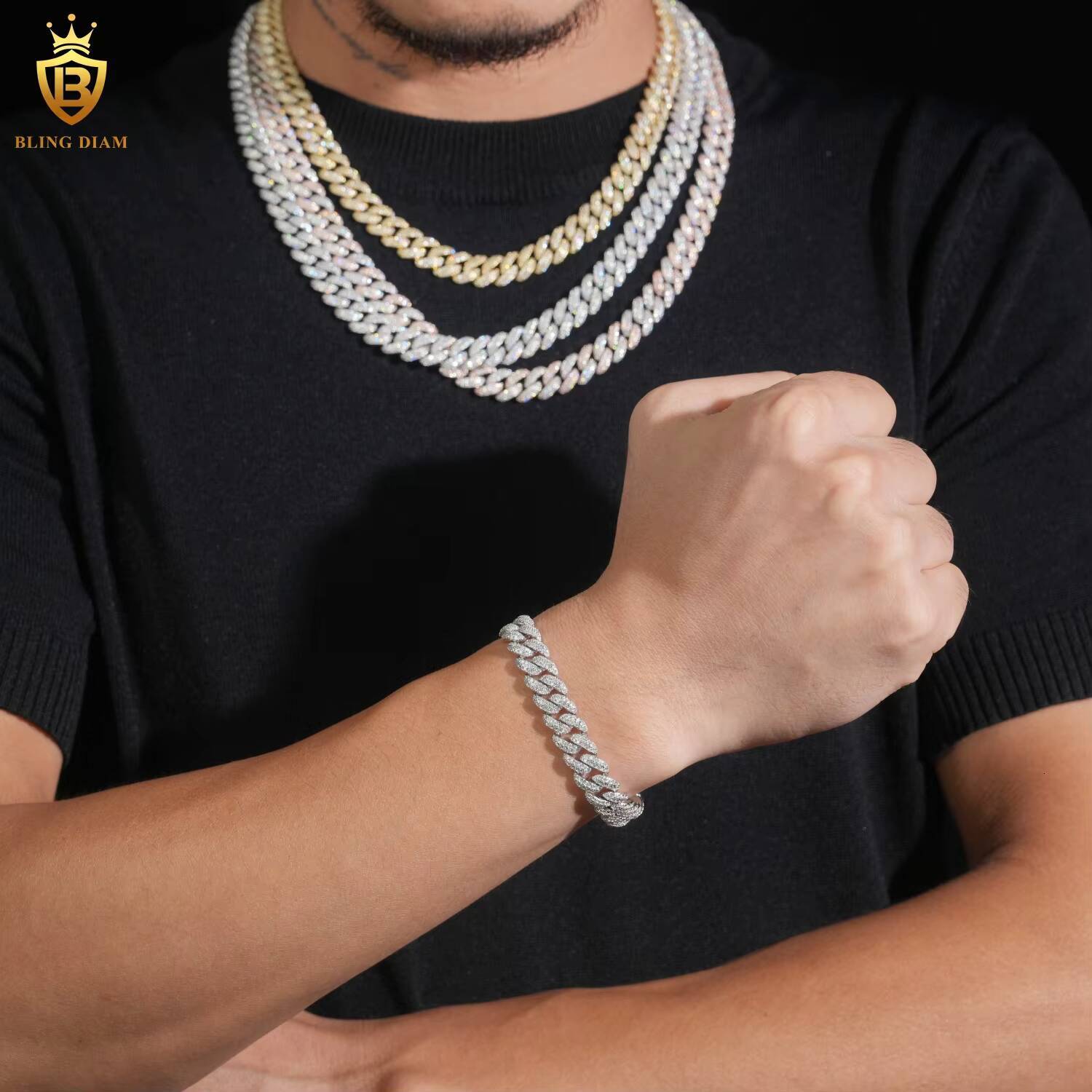 High Quality Fashion 10MM S925 Silver Hip Hop Cuban Link Chain VVS Moissanite Iced Out Cuban Necklace