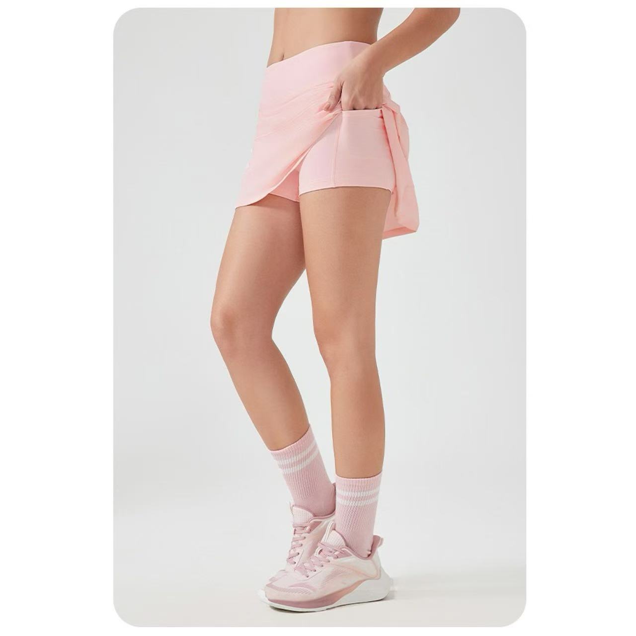 Women Sports Yoga Skirts Workout Shorts Zipper Pleated Tennis Golf Skirt Anti Exposure Fitness Short Skirt with Pocket D25014
