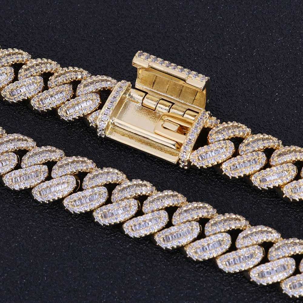 Hip hop jewelry French bread Cuban chain ice out mixed inlay simulated diamond stone pendant 12mm Miami CZ necklace mens gift Y250329