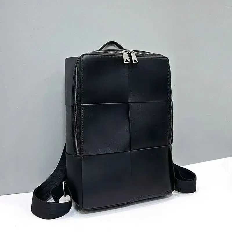 Genuine Leather Men Woven Backpacks Real Natural Leather Student Backpack Boy Luxury Weave Cputer Laptop Bag Y251101