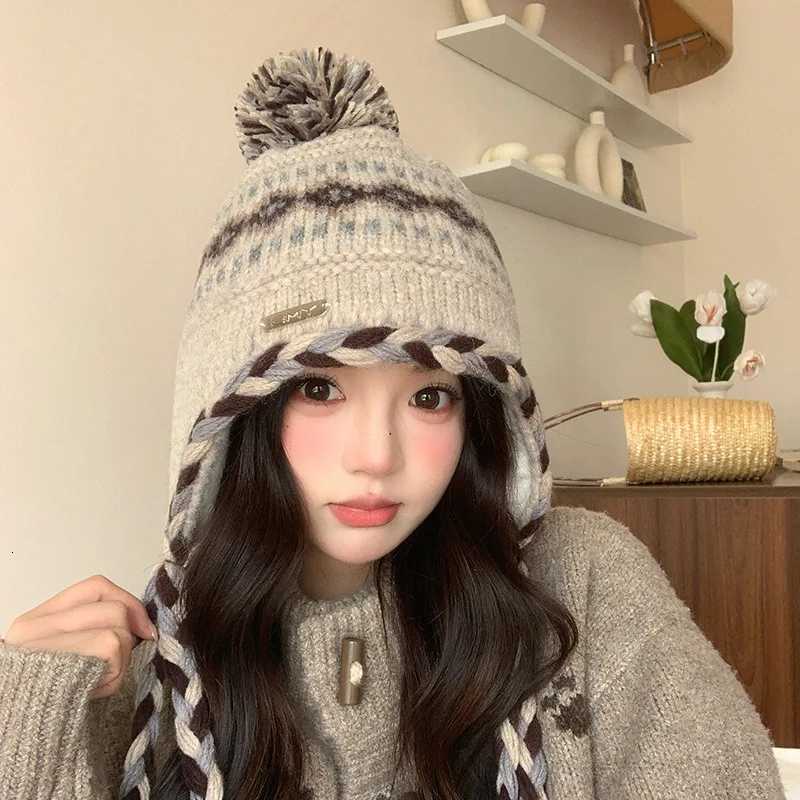 Fair Isle Knit Beanie Women Winter FleeceLined Warm Wool Hat Versatile EarCovering Beanie SoftXJ251101