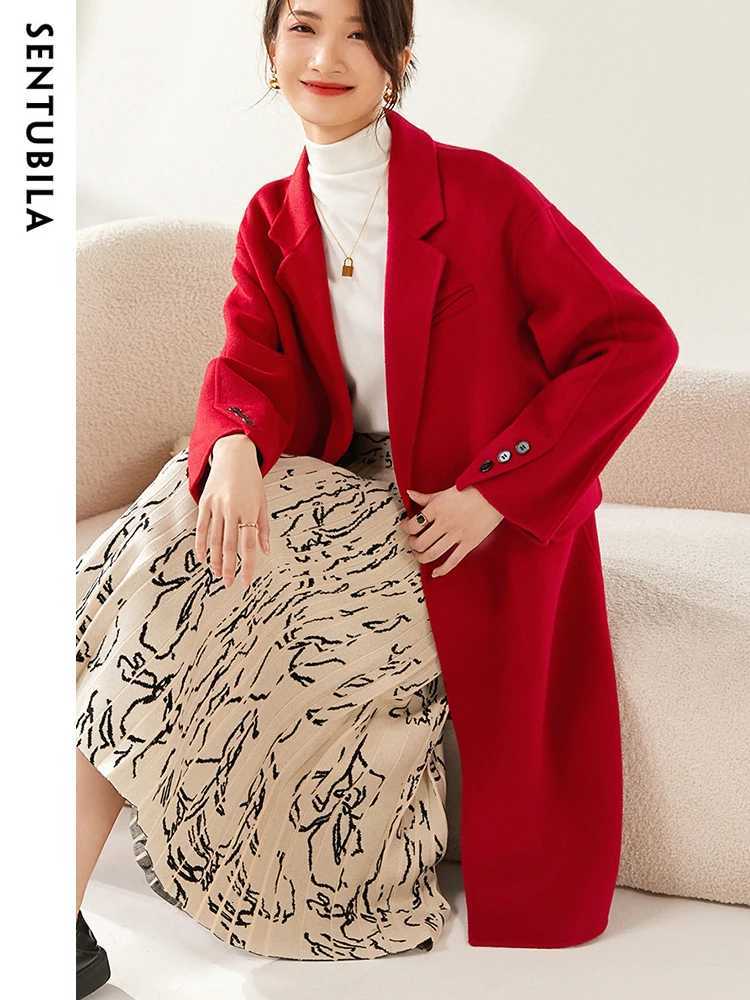 SENTUBILA Womens Elegant Winter Wool Long Coat Solid Color Fashion Warm Overcoat Female Single Breasted Outerwear W24O42059T251101