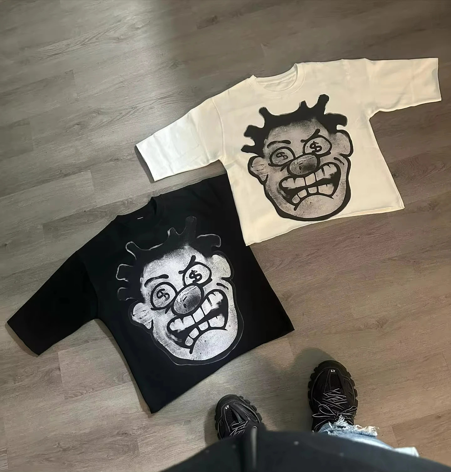 Street Clothing Y2k Large Cartoon Pattern Tshirt Hip Hop Harajuku Fashion Mens Casual Round Neck Gothic Short Sleeve Top 250322Z