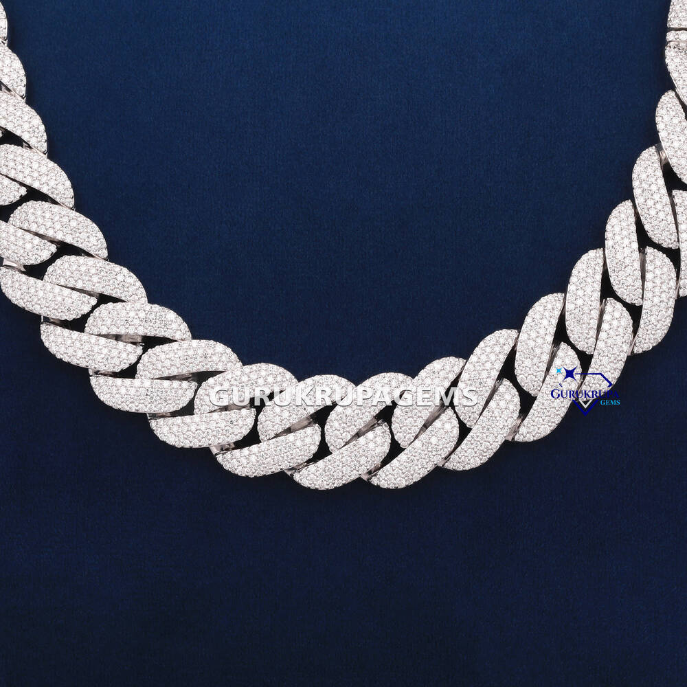 Exquisite Crafted 925 Sterling Silver Fully Iced Out Hip Hop Round Cut Moissanite Diamond Chain Luxurious Jewelry For Rapper