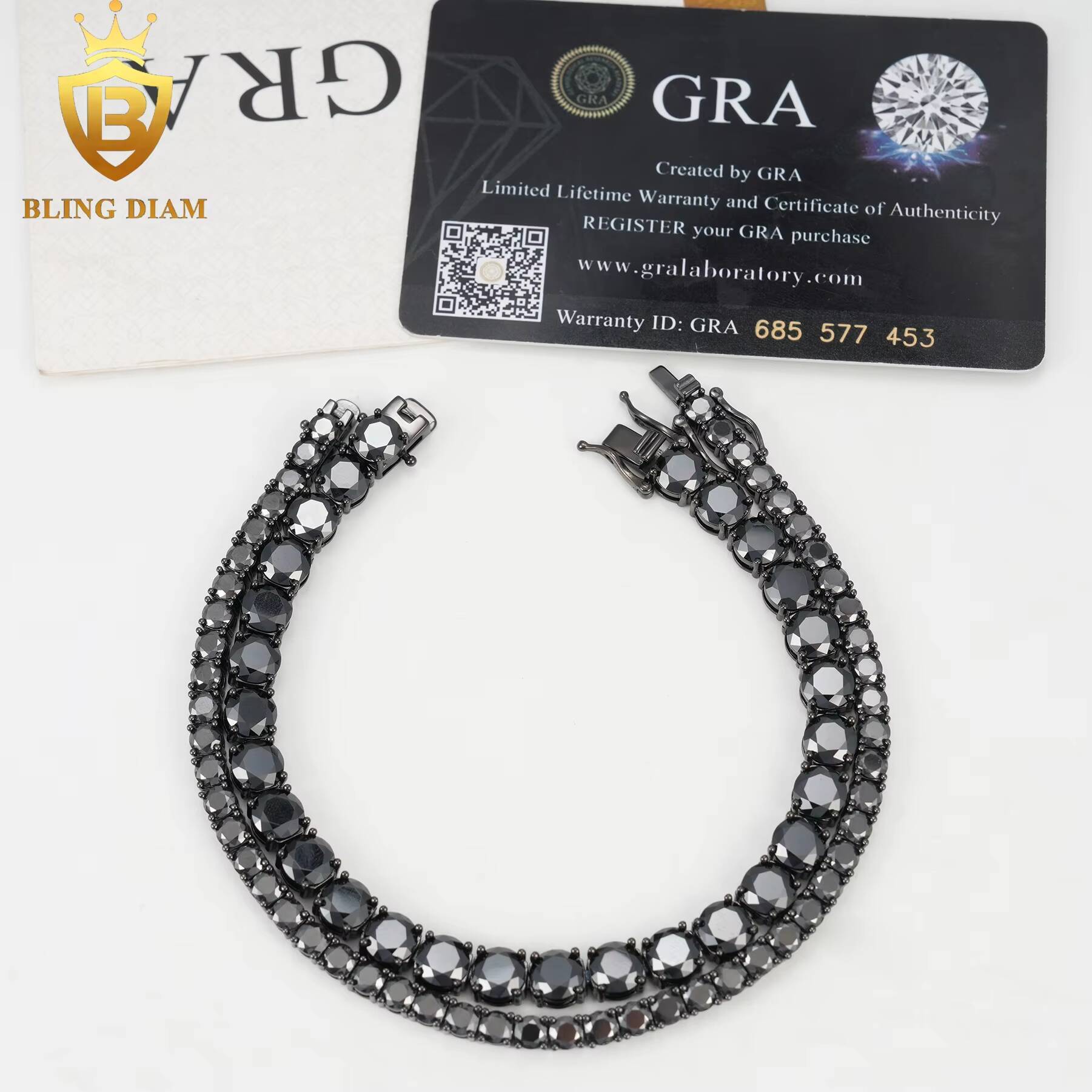 3mm 4mm 5mm 65mm Hip Hop Jewelry 925 Silver Vvs Black Moissanite Iced Out Tennis Chain Bracelet Necklace