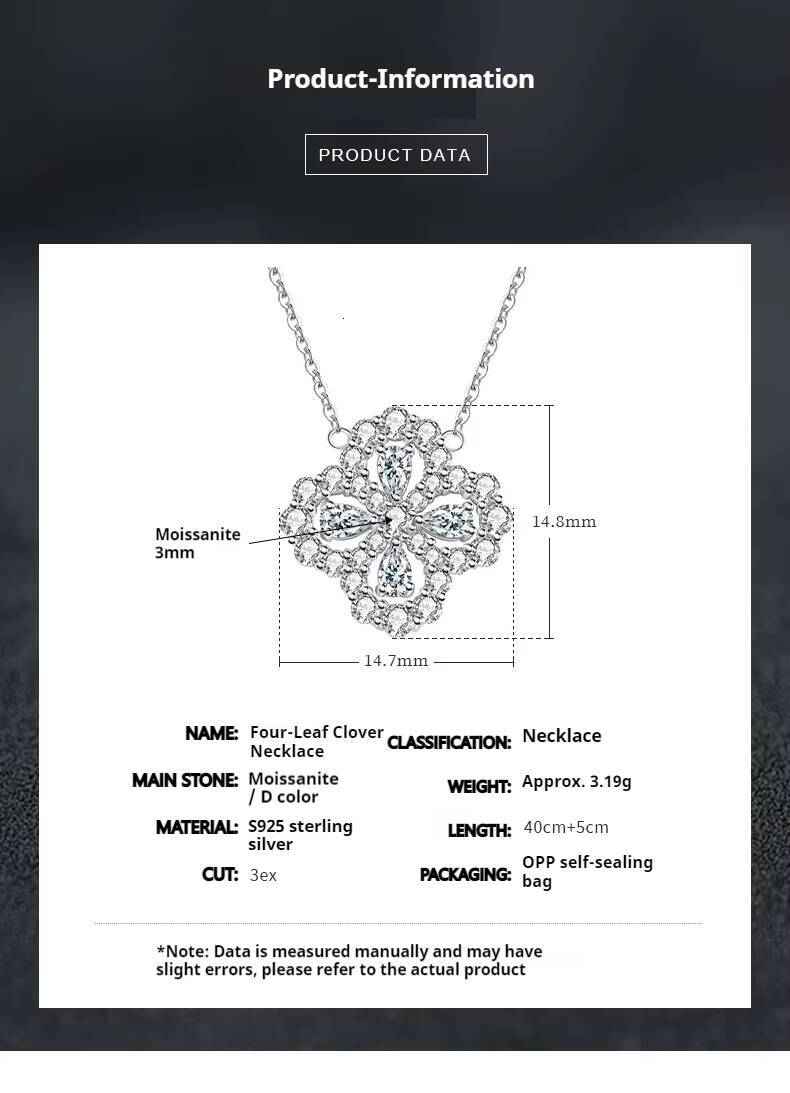 High Quality 925 Sterling Silver VVS D Mossanite Rhodium Plated Trendy 3mm 010ct Moissanite Fourleaf Clover Pendant Necklace