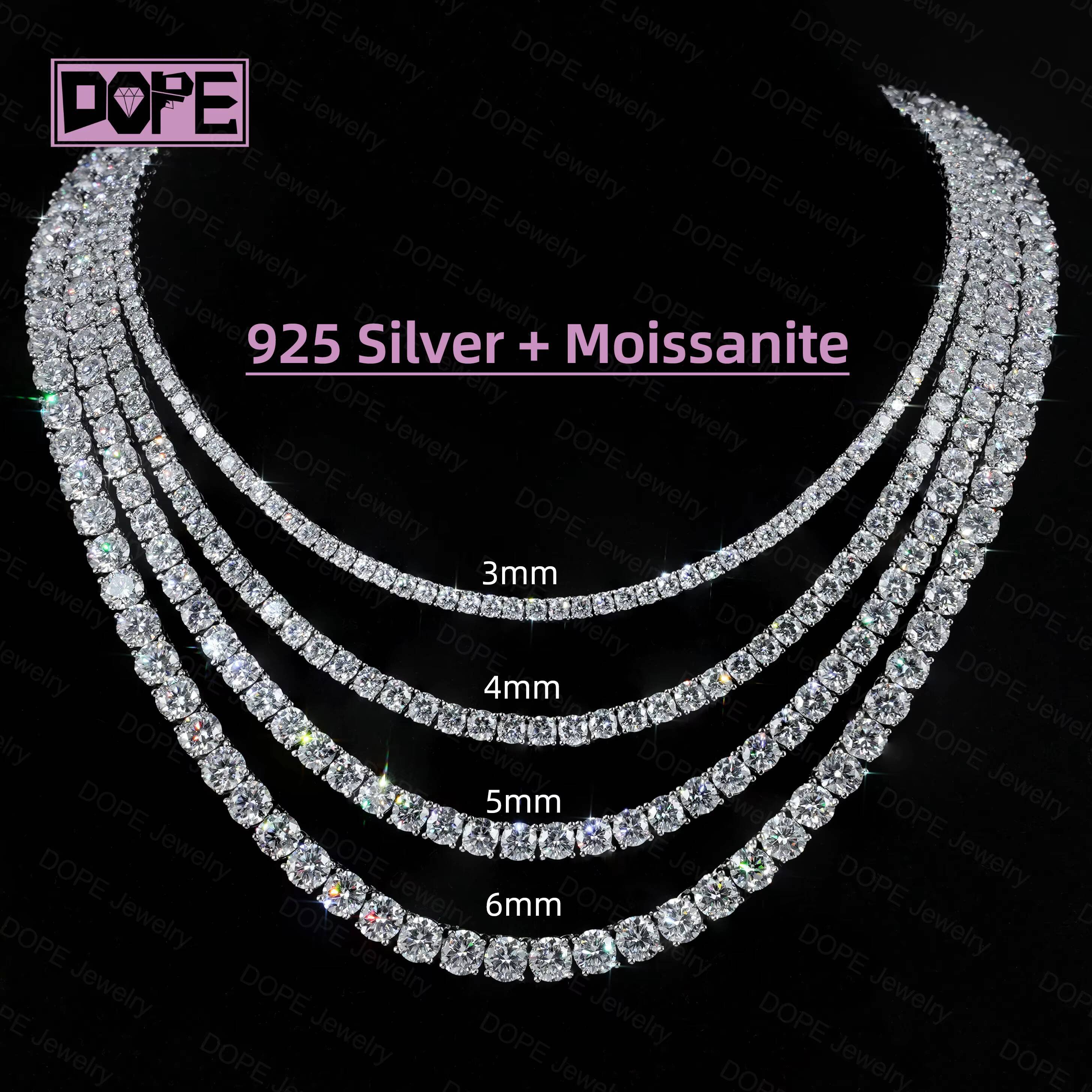 Highest Quality 2mm 3mm 4mm 5mm Moissanite Chain 925 Silver Fine Jewelry Iced Out Necklace VVS Diamond Moissanite Tennis Chain