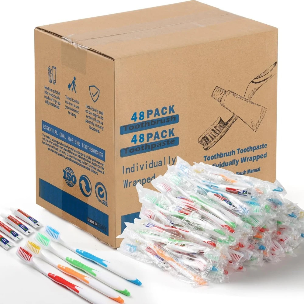 48 packs of disposable toothbrushes including toothpads personal packaged light bulb and travel sized 250325